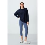 Tommylife 93097 Petrol Yüksek Bel Slim Fit Dar Paça Kadın Kapri Tayt