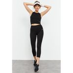 Tommylife 95284 Siyah Yüksek Bel Kapri-Crop Atlet Slim Fit Kadın Tayt Takım