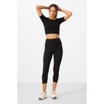 Tommylife 95285 Siyah Yüksek Bel Kapri-Crop T-Shirt Slim Fit Kadın Tayt Takım