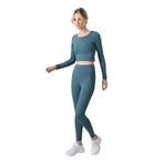 Tommylife 95286 Siyah Yüksek Bel Uzun Kollu Slim Fit Crop Top Kadın Tayt Takım
