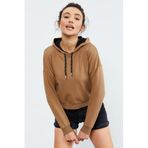 Tommylife 97115 Toprak Uzun Kol Rahat Form Kapüşonlu Kadın Sweatshirt