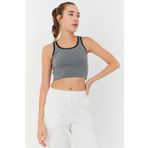 Tommylife 97162 Gri Melanj Kadın Basic Sıfır Kol Dar Kalıp U Yaka Crop Top Bluz