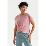 Tommylife 97228 Gül Kurusu O Yaka Önü Büzgü Detaylı Bürümcük Kumaş Crop Top Kadın T-shirt