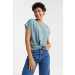 Tommylife 97228 Mint Yeşili O Yaka Önü Büzgü Detaylı Bürümcük Kumaş Crop Top Bayan T-shirt