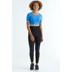 Tommylife 97266 Saks Bel Bağlama Detaylı O Yaka Standart Kalıp Dalgıç Kumaş Crop Bayan T-shirt