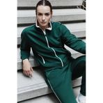 TOMMYLIFE Açık Mavi Kompakt Pamuklu Kalın Pürüzsüz Dokulu Dik Yaka Oversize Fit Kadın Eşofman Takım - 95340