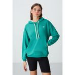 TOMMYLIFE Deniz Yeşili Kompakt Pamuklu Kalın Pürüzsüz Dokulu Kapüşonlu Oversize Fit Kadın Sweatshirt - 97291
