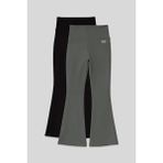 TOMMYLIFE Esnek Performans İspanyol Paça 2li Paket Siyah-Haki Kız Çocuk Tayt - 75193