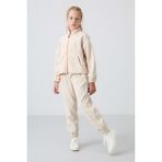 TOMMYLIFE Koyu Bej Kalın Yumuşak Dokulu Standart Fit Nakışlı Polar Kız Çocuk Eşofman Alt - 75155
