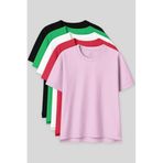 TOMMYLIFE Oversize Fit Basic O Yaka 5li Paket Kadın T-Shirt - 97285