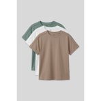 TOMMYLIFE Oversize Fit O Yaka Basic 3lü Paket Beyaz-Koyu Bej-Açık Yeşil Kız Çocuk T-Shirt - 75182