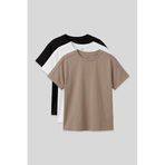 TOMMYLIFE Oversize Fit O Yaka Basic 3lü Paket Siyah-Beyaz-Koyu Bej Kız Çocuk T-Shirt - 75182