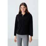 TOMMYLIFE Siyah Kalın Yumuşak Dokulu Kapüşonlu Oversize Nakışlı Polar Kadın Sweatshirt -97286