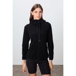 TOMMYLIFE Siyah Kalın Yumuşak Dokulu Kapüşonlu Standart Fit Nakışlı Polar Kadın Sweatshirt -97287