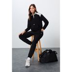 TOMMYLIFE Siyah Kompakt Pamuklu Kalın Pürüzsüz Dokulu Dik Yaka Oversize Fit Kadın Eşofman Takım - 95342