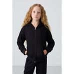 TOMMYLIFE Siyah Pamuklu İçi Tüylü Yumuşak Dokulu Standart Fit Nakışlı Kız Çocuk Eşofman Takım - 75148