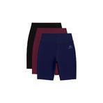 TOMMYLIFE Slim Fit 3lü Paket Siyah-İndigo-Bordo Kadın Kısa Biker Tayt - 91007