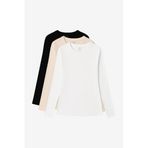TOMMYLIFE Standart Fit Basic O Yaka 3lü Paket Siyah-Beyaz-Bej Kadın T-Shirt - 97312