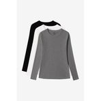 TOMMYLIFE Standart Fit Basic O Yaka 3lü Paket Siyah-Beyaz-Gri Melanj Kadın T-Shirt - 97312