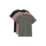 TOMMYLIFE Standart Fit O Yaka 3lü Paket Siyah-Haki-Gül Kurusu Kız Çocuk T-Shirt - 75177