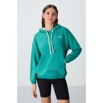 TOMMYLIFE Taş Kompakt Pamuklu Kalın Pürüzsüz Dokulu Kapüşonlu Oversize Fit Kadın Sweatshirt - 97291
