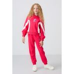 TOMMYLIFE Viva Kırmızı Pamuklu İçi Tüylü Yumuşak Dokulu Standart Fit Baskılı Kız Çocuk Eşofman Takım - 75166