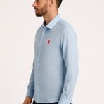 Tomris Butik Kalp Nakışlı Keten Gömlek - Buz Mavisi - XL