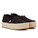 Toms Kadın Valencia Platformu Espadrille Spor Ayakkabıları Loafer Düz, Siyah Tuval, 8.5