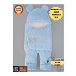 Tomuycuk 0-12 Ay Içi Elyaflı Peluş Welsoft Kulaklı Mavi Dış Bebek Kundak & Battaniyesi Kışlık Uyku Tulumu