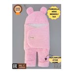 Tomuycuk 0-12 Ay Içi Elyaflı Peluş Welsoft Kulaklı Pembe Dış Bebek Kundak & Battaniyesi Kışlık Uyku Tulumu