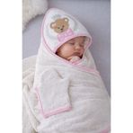 Tomuycuk %100 Pamuklu & Başlıklı Kız Bebek Banyo Havlusu - Ayıcık Nakışlı & Yumuşak Bebek Havlusu