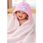 Tomuycuk %100 Pamuklu Başlıklı & Unicorn Nakışlı Kız Bebek Banyo Havlusu- Yumuşak & Su Emici Havlu