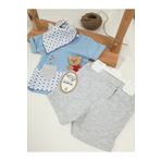 Tomuycuk 3lü Erkek Bebek Takım Mavi Ayıcık Kısakol Sweat 3-6-9-12 Ay Bebek Takımları Kıyafetleri Bebek Giyim