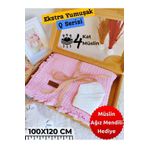 Tomuycuk 4 Kat Müslin Pembe Bebek Battaniyesi Doğal Organik Uyku Battaniye Mevsimlik Havlu 100x120cm