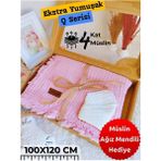 Tomuycuk 4 Kat Müslin Saçaklı Bebek Battaniyesi 100X120 Cm- %100 Pamuklu & Çok Amaçlı Battaniye - Pembe - 0 - 2 Yaş
