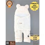 Tomuycuk Bebek Dış Kundak Battaniyesi Welsoft Ekstra Uzun Kışlık Peluş Ayakları Açılabilen Uyku Tulumu 0-12AY - 0 - 1 Yaş - Ekru