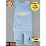 Tomuycuk Bebek Dış Kundak Battaniyesi Welsoft Ekstra Uzun Kışlık Peluş Ayakları Açılabilen Uyku Tulumu 0-12AY - 0 - 1 Yaş - Mavi