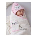 Tomuycuk Kedi Nakışlı & Başlıklı Bebek Banyo Havlusu - Yumuşak & Su Emici Bebek Havlusu - %100 Pamuklu