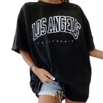 Tomwell Tişört kadın büyük beden moda bol yuvarlak yaka kısa kollu yazlık üst giyim vintage baskılı bluz sokak giyimi spor üst giyim vintage sweatshirt genç kız tunik uzun üst giyim, Siyah, XXL