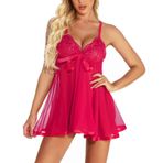TOMYEUS Erotik İç Çamaşırı Kadın Seksi Büyük Beden Dantel Fiyonklu İç Çamaşırı Elbise Gecelik Uyku Giyim Pijama Gecelik Renkli S-6XL Kadın İç Çamaşırı (Renk: Sıcak Pembe, Beden: 5X-Large)