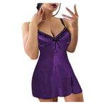 TOMYEUS Erotik İç Çamaşırı Kadın Seksi Sevgililer Günü Dantel İç Çamaşırı Elbise Babydoll İç Çamaşırı Gecelik Pijama Kadın İç Çamaşırı (Renk: Mor, Beden: X-Large)