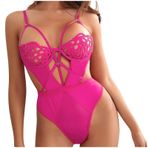 TOMYEUS Kadın Kombinezonları ve Gecelikleri Kadın Seksi Dantel Oymalı Nakış Tek Parça Bayan İç Çamaşırı Gecelik Babydolls Sıcak Pembe Kadın Seksi İç Çamaşırı Seti (Renk: Canlı Pembe, Beden: Medium)