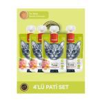Ton Balık & Tavuk & Havuç Kedi Et Ezmesi Kedi Ödül Maması Seti 4x90 gr