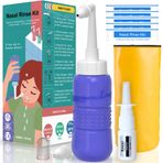 TONELIFE Travel Sinus Durulama Kiti + 5 Nazal Yıkama Tuzu Paketi Neti Pot 2 Yumuşak Nozullu Burun Durulama Karışımı Burun Yıkama Şişesi 300 ml + Burun Durulama Karışımı ile Burun Püskürtücü + Çanta BPA