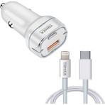Tonex LA-38W Pd + Usb-A Type-C To Lightning Kablolu Araç Içi Şarj Aleti Set - Beyaz