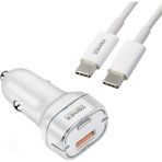 Tonex TA-38W Pd + Usb-A Type-C To Type-C Kablolu Araç Içi Şarj Aleti Set - Beyaz