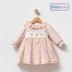 Tongs Baby Kız Çocuk Somon Müslin Çiçek Desenli %100 Pamuk Astarlı Uzun Kollu Elbise 765178 - 18 - 24 Ay