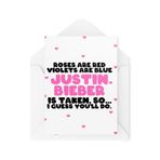 Tongue in Peach Çiftler İçin Komik Kartlar - Yıldönümü Sevgililer - Güller Kırmızı Menekşeler Mavi Justin Bieb Yani Yapacaksınız - Celebrity Crush - CBH2064