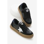 Tonny Black Çocuk Unisex Siyah Beyaz Termo Taban Yıldız Detaylı Bağcıklı ve Cırtlı Spor Ayakkabı