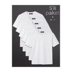Tonny Black Erkek Beyaz 5'li Paket %100 Pamuk Beyaz T-Shirt